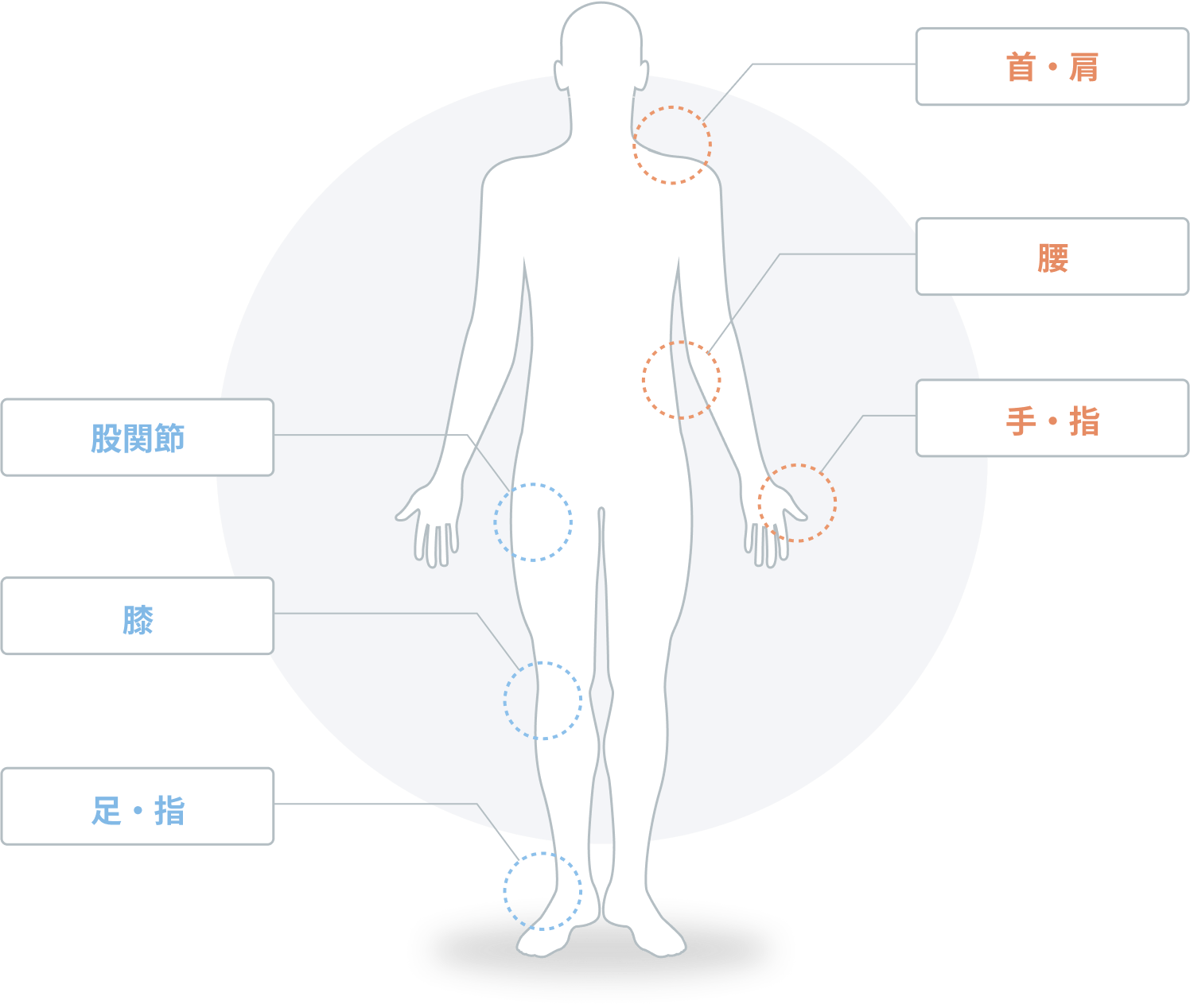 対象となる疾患・症状の例の人体イメージ
