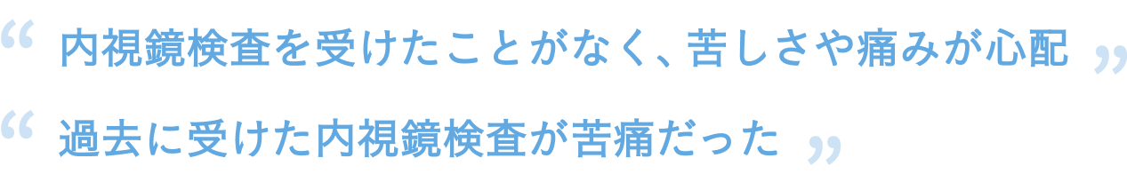 「内視鏡検査を受けたことがなく、苦しさや痛みが心配」「過去に受けた内視鏡検査が苦痛だった」