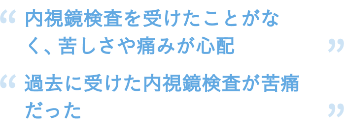 「内視鏡検査を受けたことがなく、苦しさや痛みが心配」「過去に受けた内視鏡検査が苦痛だった」